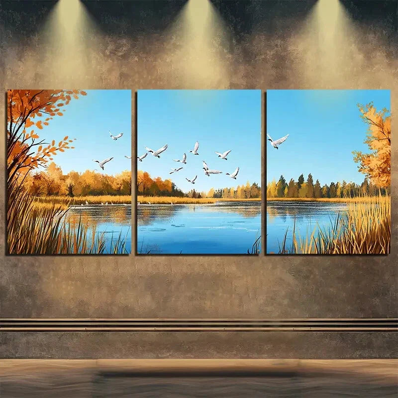 3pcs Nature's Beauty Blue Lake Birds Perfect Wall Art Set Canvas Framed 40x60cm - High Quality Print 100% Australian Made Wall Canvas Ready to Hang