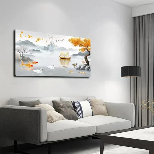 Koi Fish Jumping in Water Wall Art canvas office home room framed 120x60cm