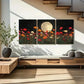 3pcs Moonlit Floral Garden Night Sky Full Moon Metal Print Ready to Hang Art