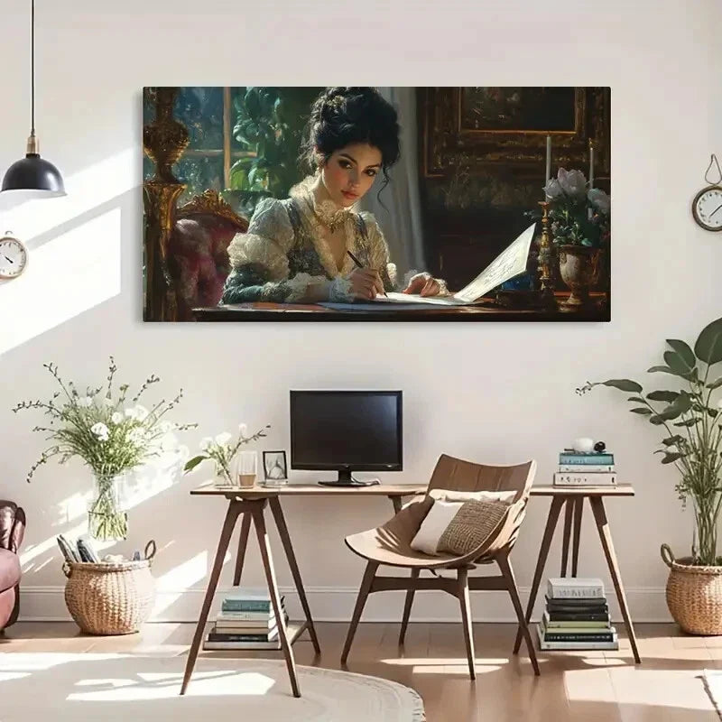 Woman Writing Deco Modern Wall Art Canvas Office Home Room Framed 120x60cm