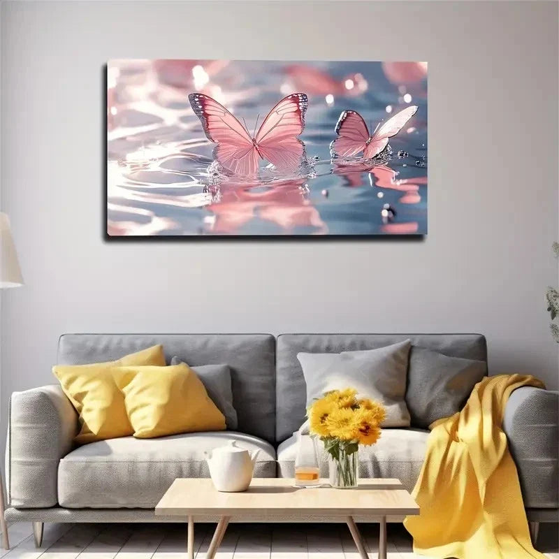 Water Scene With Butterflies Wall Art canvas office home room framed 120x60cm