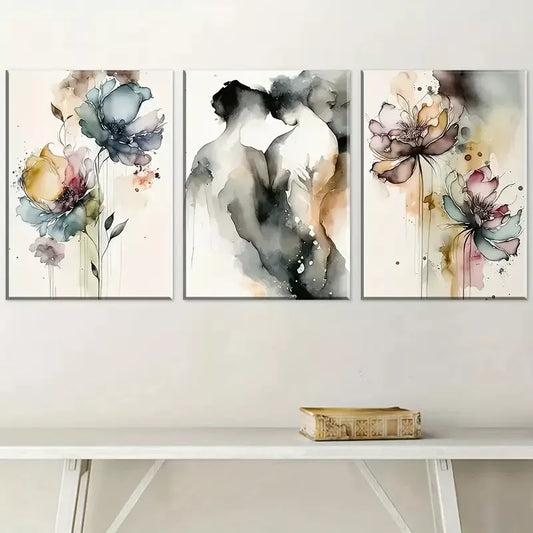 3pcs Modern Love Embraces Abstract Figure Wall Art Set Canvas Framed 40x60cm - High Quality Print 100% Australian Made Wall Canvas Ready to Hang