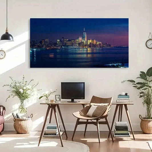 Seaside New York Cityscape Wall Art Canvas Office Home Room Framed 80x45cm