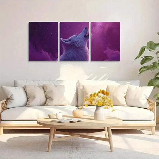 3pcs Mystical Purple Sky & Starry Night Design Metal Print Ready to Hang Art
