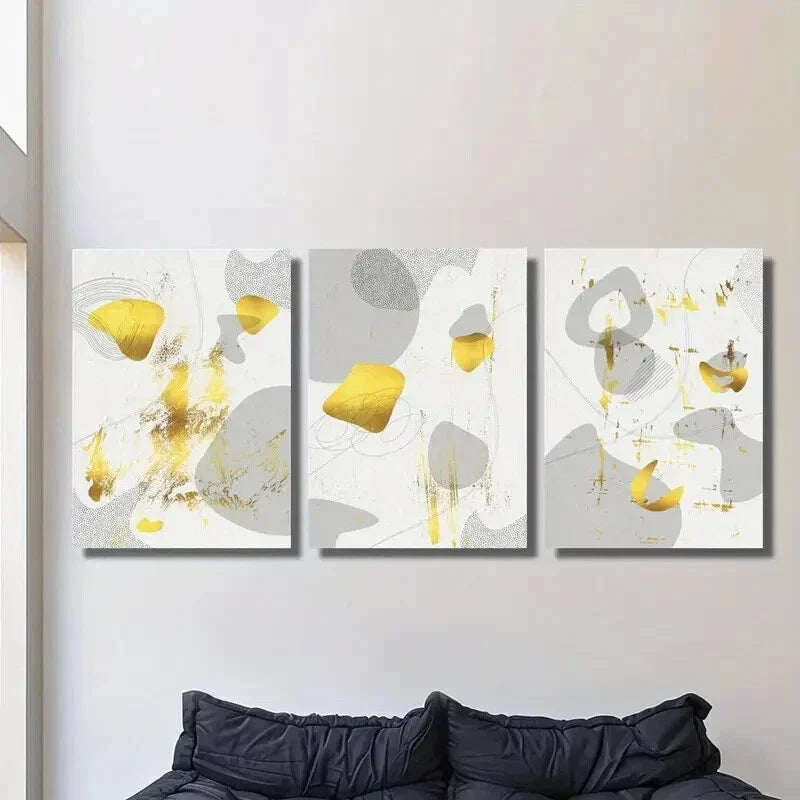 3pcs Geometric Wall Decor with Golden Gray Wall Art Set Canvas Framed 40x60cm - High Quality Print 100% Australian Made Wall Canvas Ready to Hang