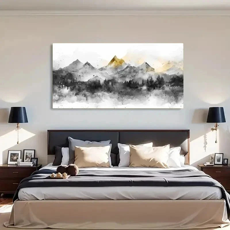 Colored Peaks Golden Peak Wall Art Canvas Office Home Room Framed 80x45cm
