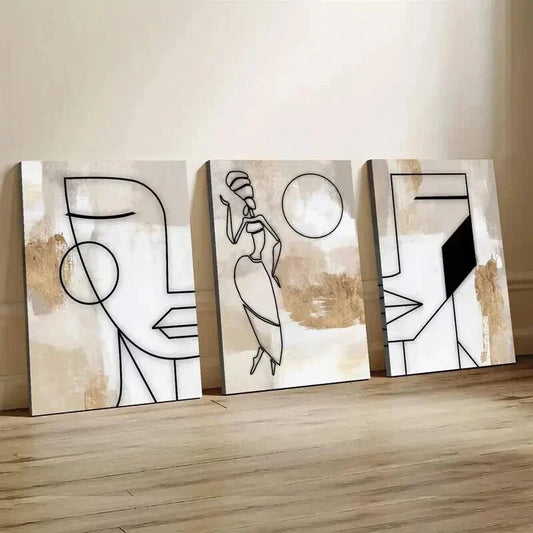3pcs Neutral Feminine Woman Line Wall Art Set Canvas Framed 40x60cm - High Quality Print 100% Australian Made Wall Canvas Ready to Hang