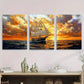 3pcs Dramatic Sunset & Ocean Waves, Classic Metal Print Ready to Hang Art