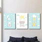 3pcs Rabbits Elephants Giraffes and Clouds Wall Art Set Canvas Framed 40x60cm - High Quality Print 100% Australian Made Wall Canvas Ready to Hang