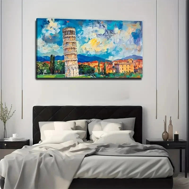Building Leaning Tower Wall Art Canvas Office Home Room Framed 120x60cm