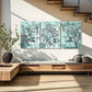 3pcs Elegant Light Blue & Green Leaf Design Metal Print Ready to Hang Art