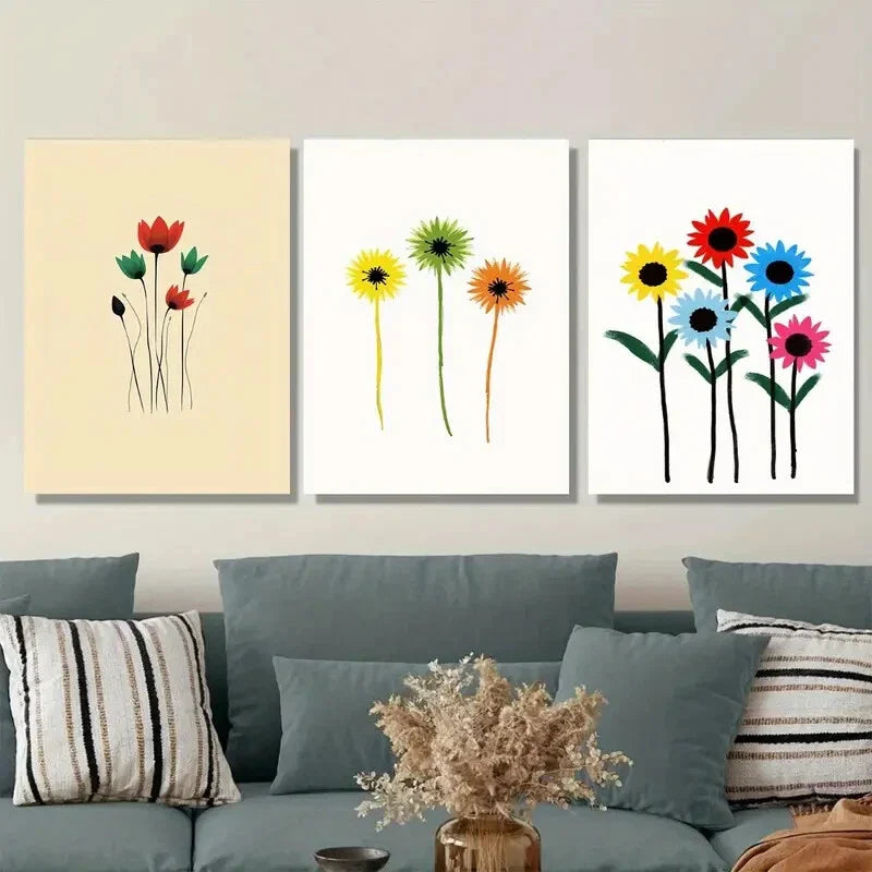 3pcs Vibrant Colorful Flower Metal Print Ready to Hang Art
