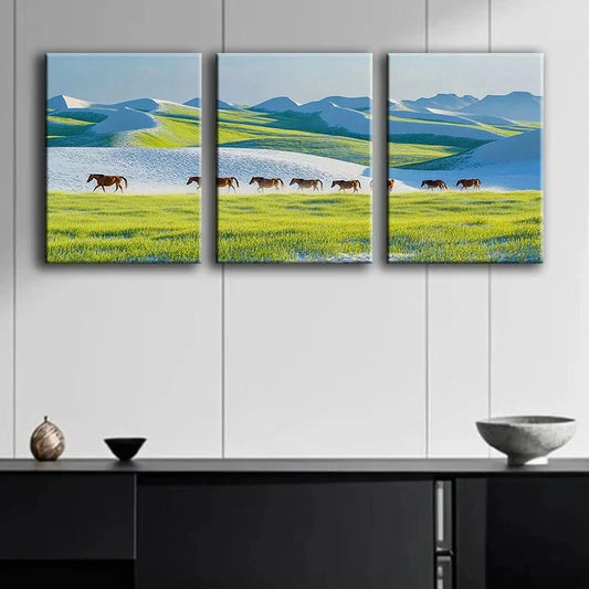 3pcs The Grass Is Green Painting Metal Print Ready to Hang Art
