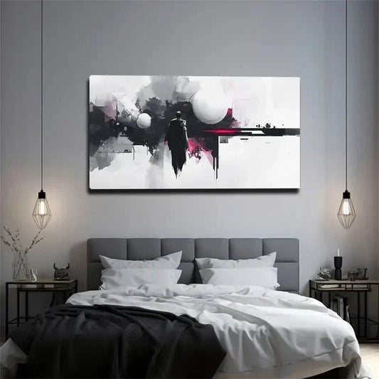 Black & White Ink Splatter Wall Art Canvas Office Home Room Framed 120x60cm