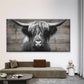 Black and White Highland Cattle Wall Art Canvas Office Home Room Framed 120x60cm