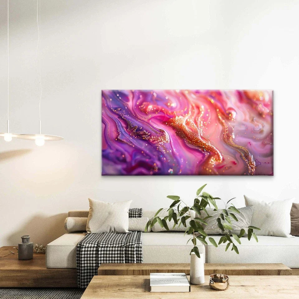 Marble Ink Texture With Glitter Wall Art Canvas Office Home Room Framed 120x60cm