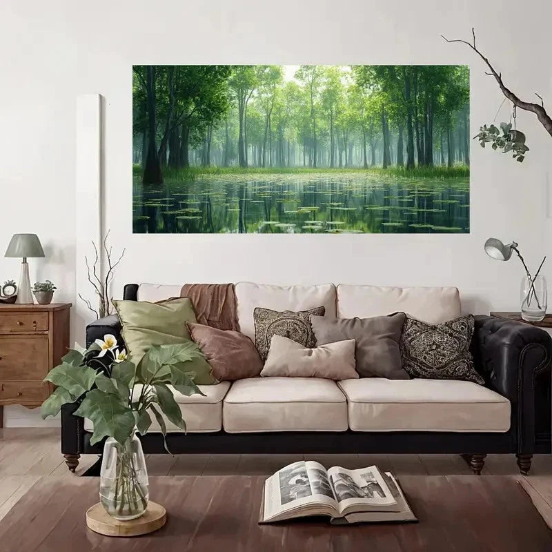 Serene Forest Reflections Wall Art Canvas Office Home Room Framed 120x60cm