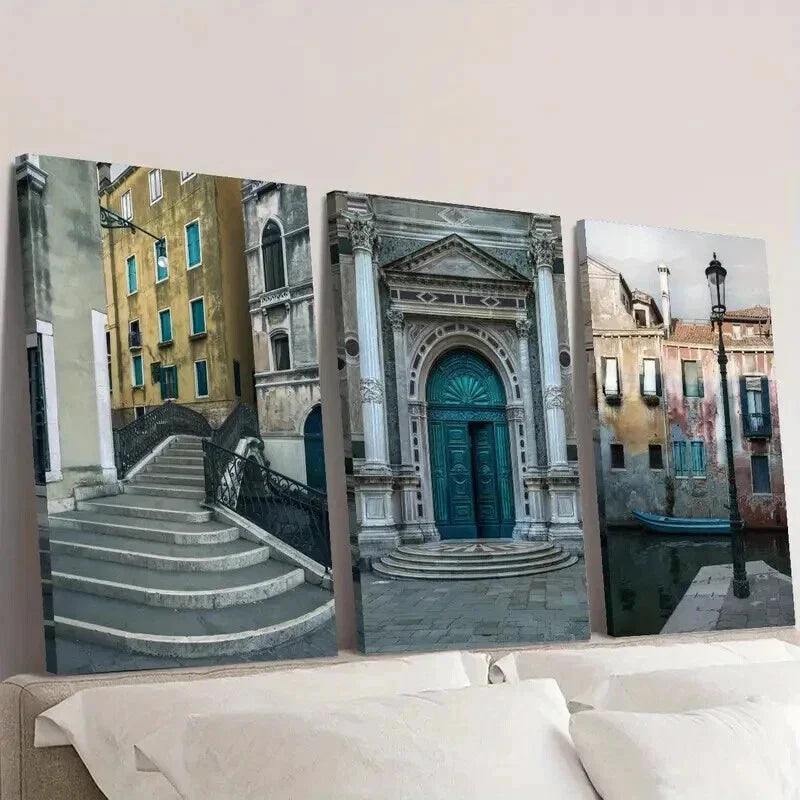 3pcs Band Bridge Grand Canal in Venice Italy Wall Art Set Canvas Framed 40x60cm - High Quality Print 100% Australian Made Wall Canvas Ready to Hang