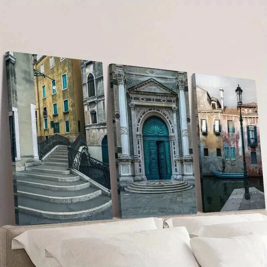 3pcs Band Bridge Grand Canal in Venice Italy Wall Art Set Canvas Framed 40x60cm - High Quality Print 100% Australian Made Wall Canvas Ready to Hang