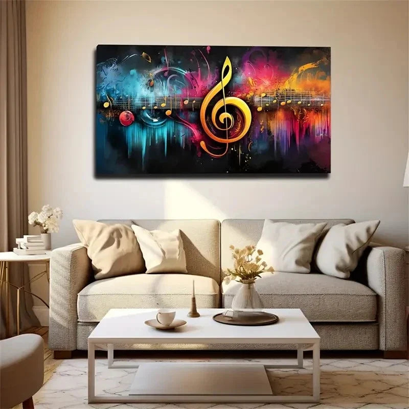Smooth Lines Musical Notes Wall Art Canvas Office Home Room Framed 80x45cm