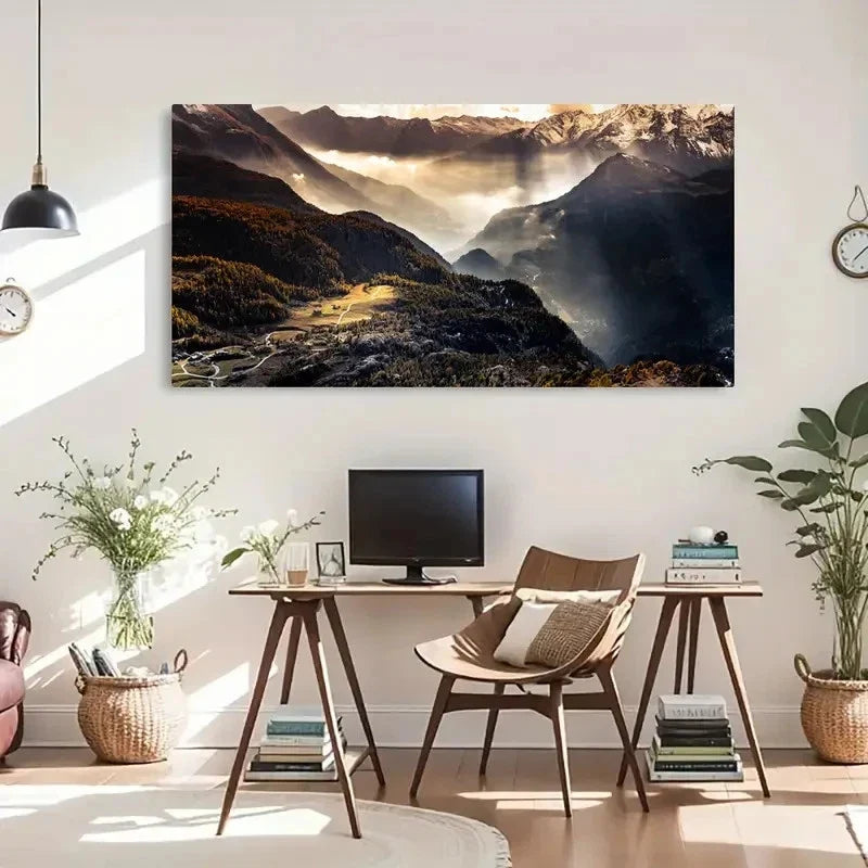 Brown Black Mountains Under Sky Wall Art Canvas Office Home Room Framed 120x60cm