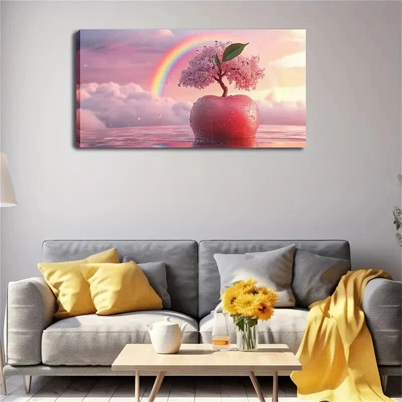 Vibrant Red Apple Floating Wall Art Canvas Office Home Room Framed 120x60cm