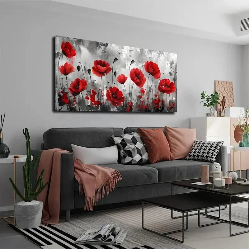Red Poppy Floral Paintingall Art wall canvas office home room framed 120x60cm