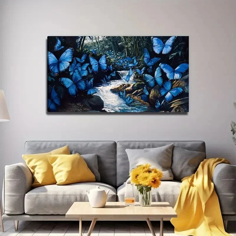 A Magical Group Of Blue Butter Wall Art Canvas Office Home Room Framed 80x45cm