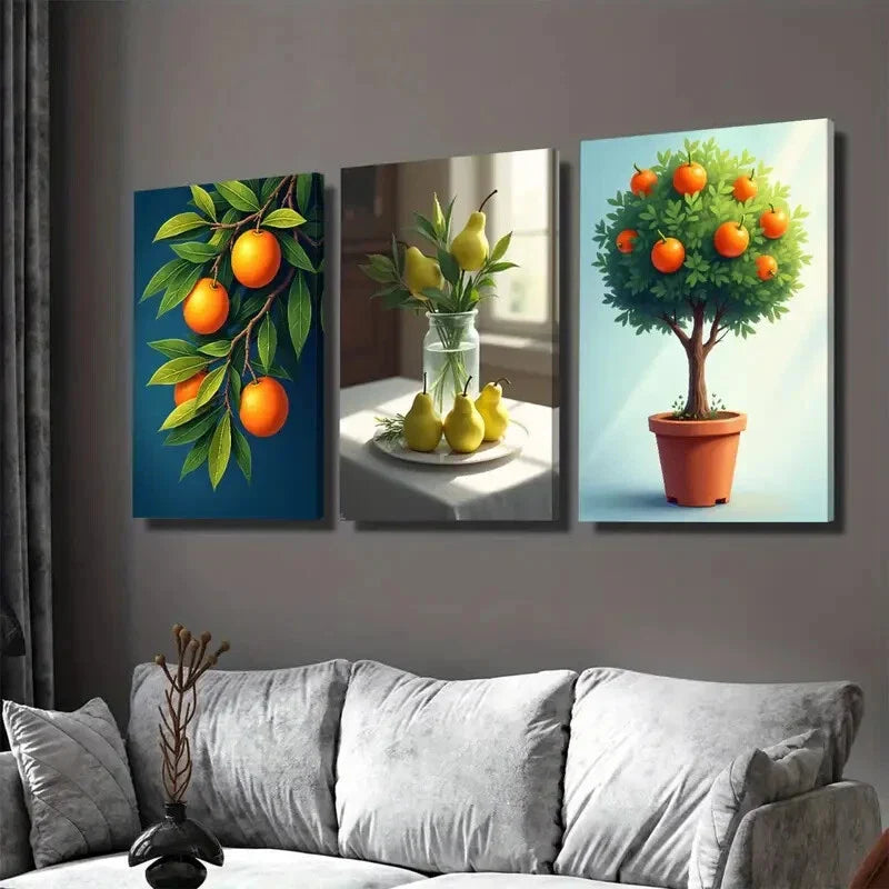 3pcs Vibrant Fruit Orange And Pear Wall Art Set Canvas Framed 40x60cm - High Quality Print 100% Australian Made Wall Canvas Ready to Hang