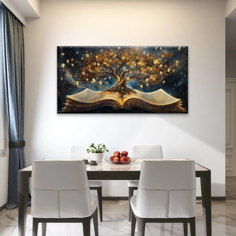 Tree of Knowledge Wall Art Canvas Office Home Room Framed 80x45cm