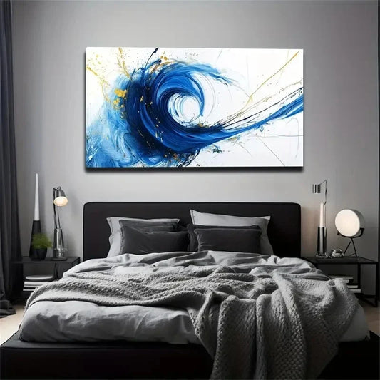 Flowing Blend Of Blue Paint Wall Art Canvas Office Home Room Framed 120x60cm