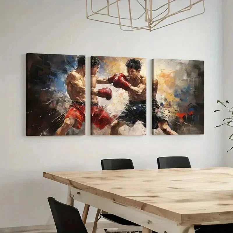 3pcs Intense Dynamic Boxing Matches Decor Wall Art Set Canvas Framed 40x60cm - High Quality Print 100% Australian Made Wall Canvas Ready to Hang
