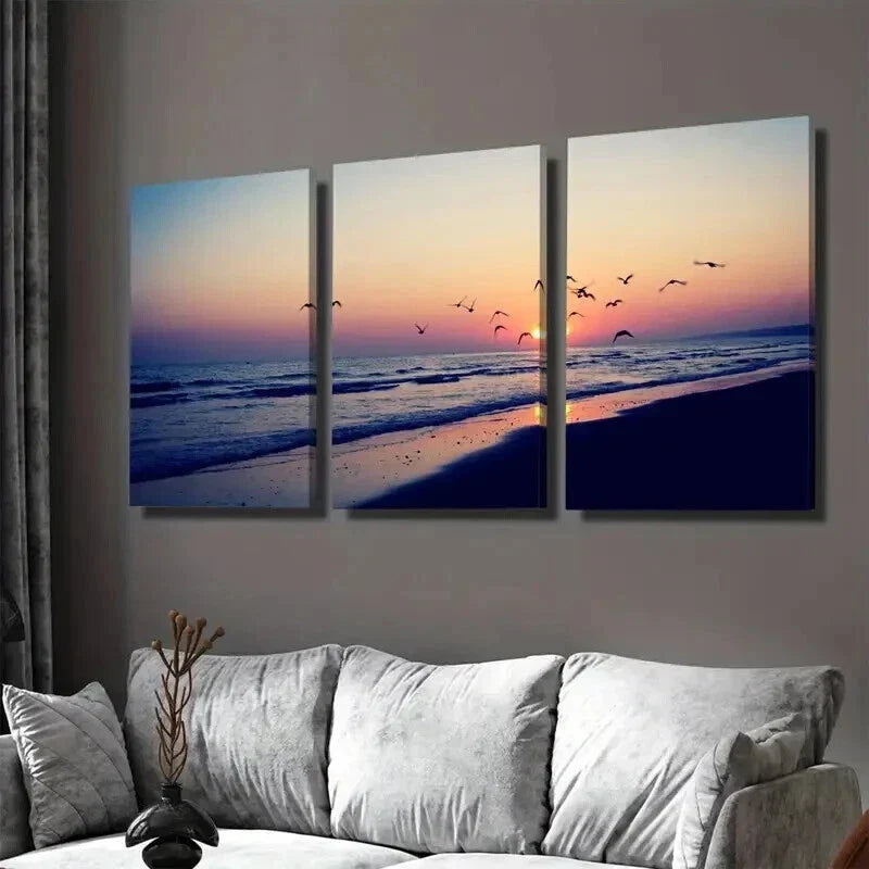 3pcs Beach Sunset Landscape Vibrant Sunset Wall Art Set Canvas Framed 40x60cm - High Quality Print 100% Australian Made Wall Canvas Ready to Hang
