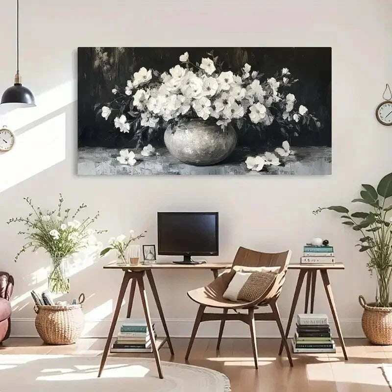 Elegant White Flowers Vintage Wall Art Canvas Office Home Room Framed 120x60cm