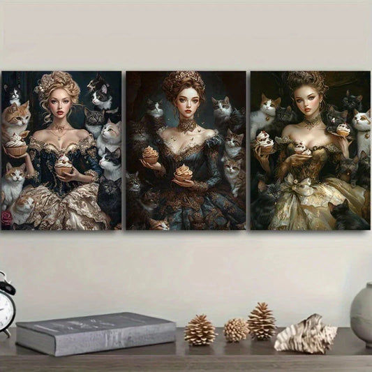 3pcs Abstract Modern Queen Cats Animal Metal Print Ready to Hang Art