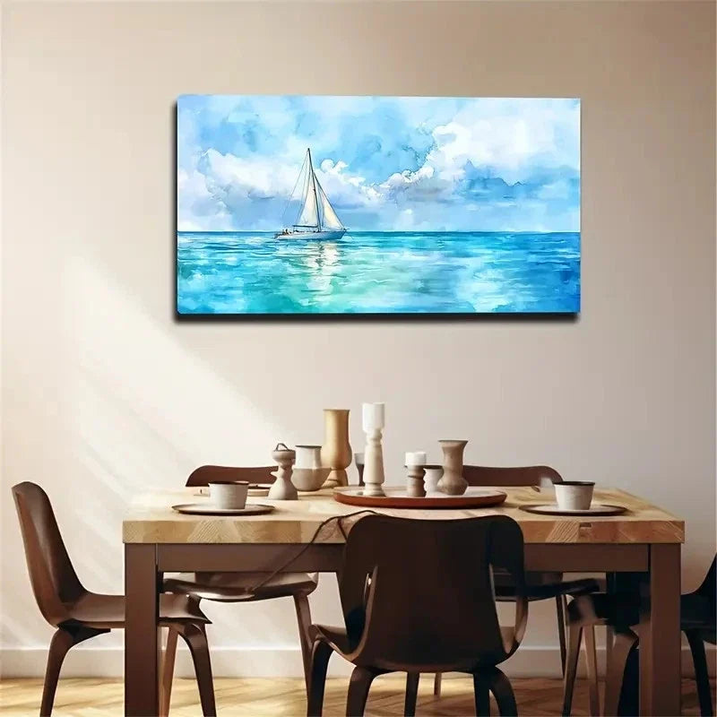 Serene Seascape Sailboat Sky Wall Art Canvas Office Home Room Framed 120x60cm