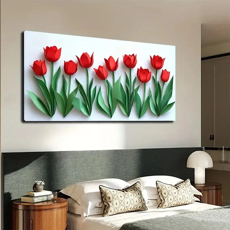 Modern Minimalist Red Tulip Wall Art Canvas Office Home Room Framed 120x60cm