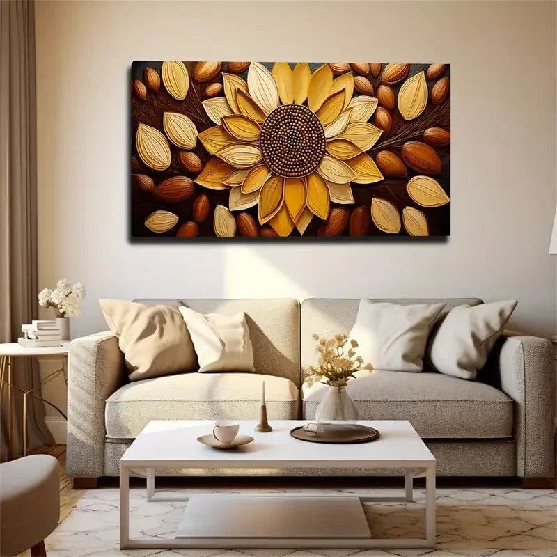Sunflower & Acorn Wall Art Canvas Office Home Room Framed 80x45cm