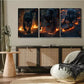 3pcs Flame surrounded Black Panther Triptych Wall Art Set Canvas Framed 40x60cm - High Quality Print 100% Australian Made Wall Canvas Ready to Hang