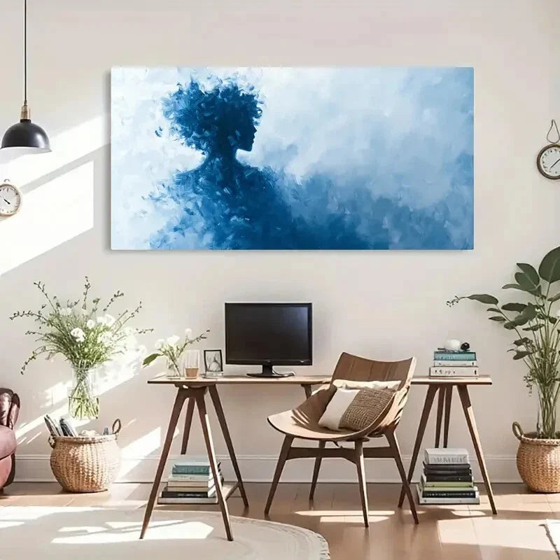 Large Blue Abstract Silhouette Wall Art Canvas Office Home Room Framed 120x60cm