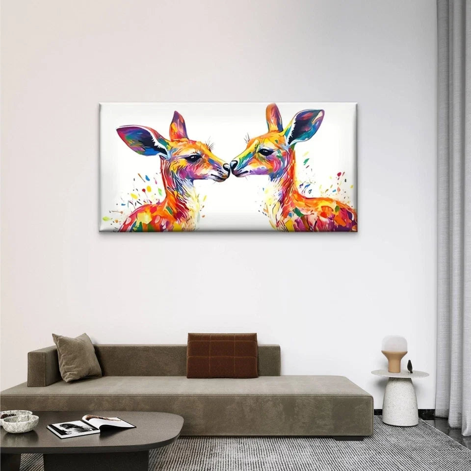 Two Deer Abstract Colourful Wall Art Canvas Office Home Room Framed 120x60cm