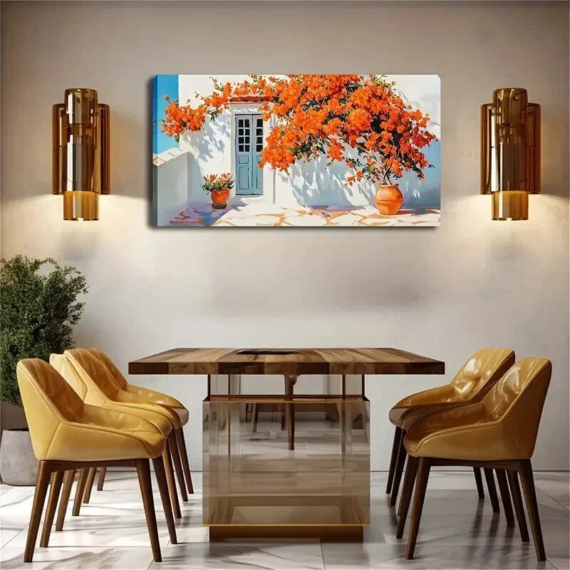 Realistic Orange Flowers White Wall Art Canvas Office Home Room Framed 80x45cm