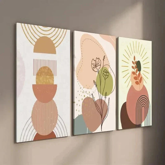 3pcs Modern Bohemian Geometric Floral Wall Art Set Canvas Framed 40x60cm - High Quality Print 100% Australian Made Wall Canvas Ready to Hang