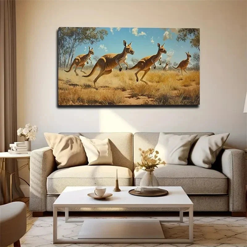 Australian Kangaroo Décor Style Wall Art Canvas Office Home Room Framed 120x60cm