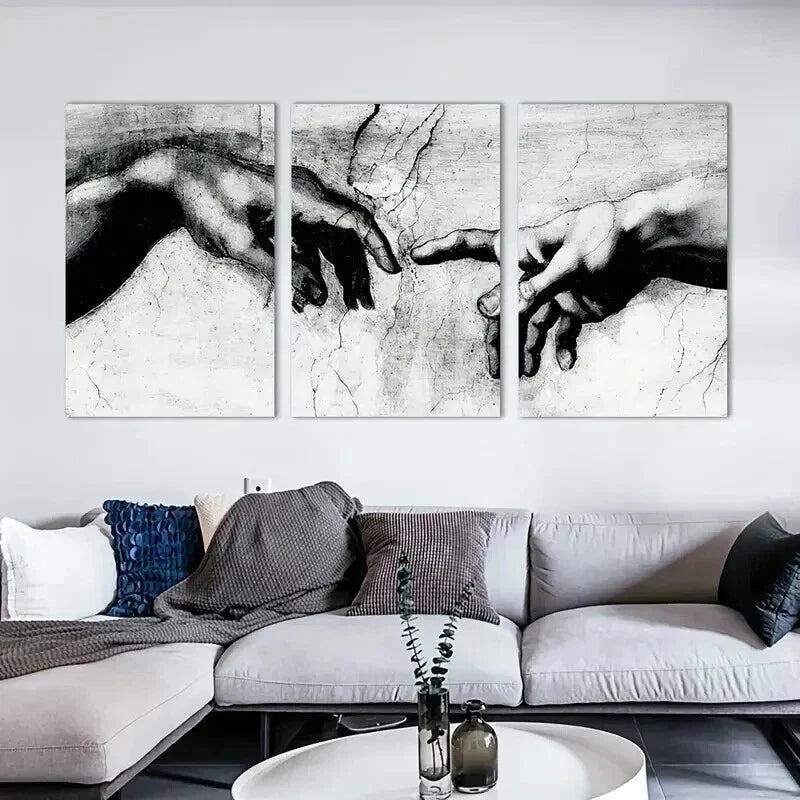 3pcs Modern Black and White Hand Decor Wall Art Set Canvas Framed 40x60cm - High Quality Print 100% Australian Made Wall Canvas Ready to Hang