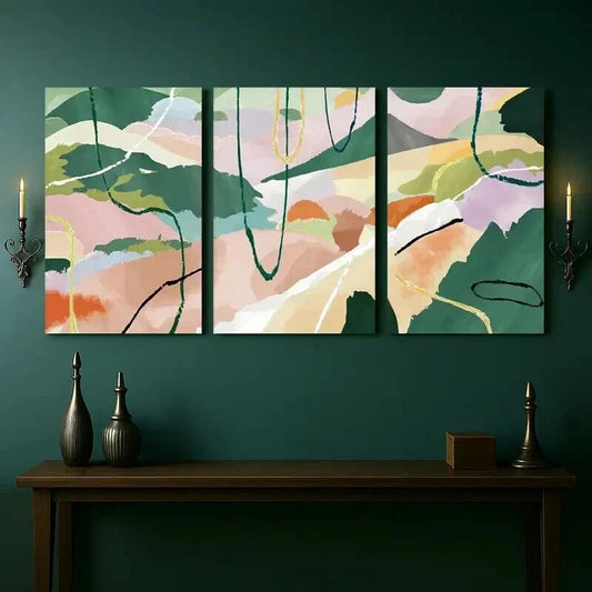 3pcs Pastel Tones & Fluid Lines Landscape Wall Art Set Canvas Framed 40x60cm - High Quality Print 100% Australian Made Wall Canvas Ready to Hang