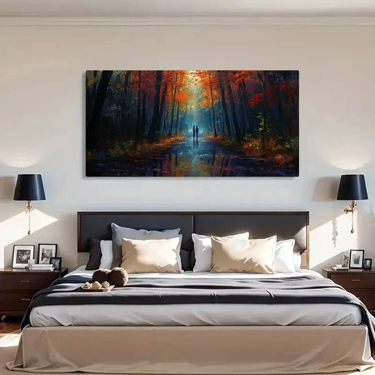 Vibrant Sunlight Autumn Forest Wall Art Canvas Office Home Room Framed 120x60cm
