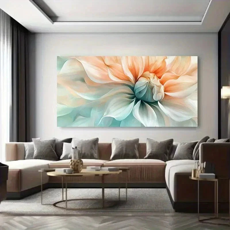 Oversized Peach & Green Floral Wall Art Canvas Office Home Room Framed 120x60cm
