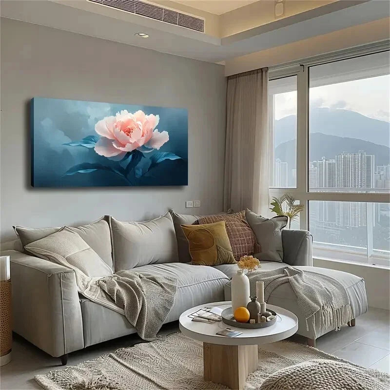 A Blooming Pink Peony Flower Wall Art Canvas Office Home Room Framed 120x60cm