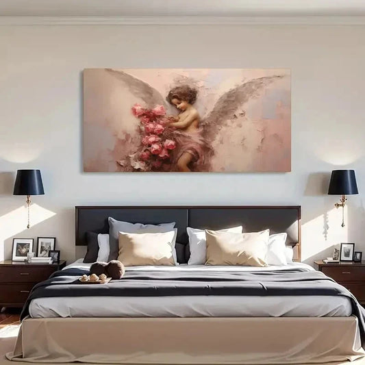 Vintage Abstract Cupid Angel Wall Art Canvas Office Home Room Framed 120x60cm